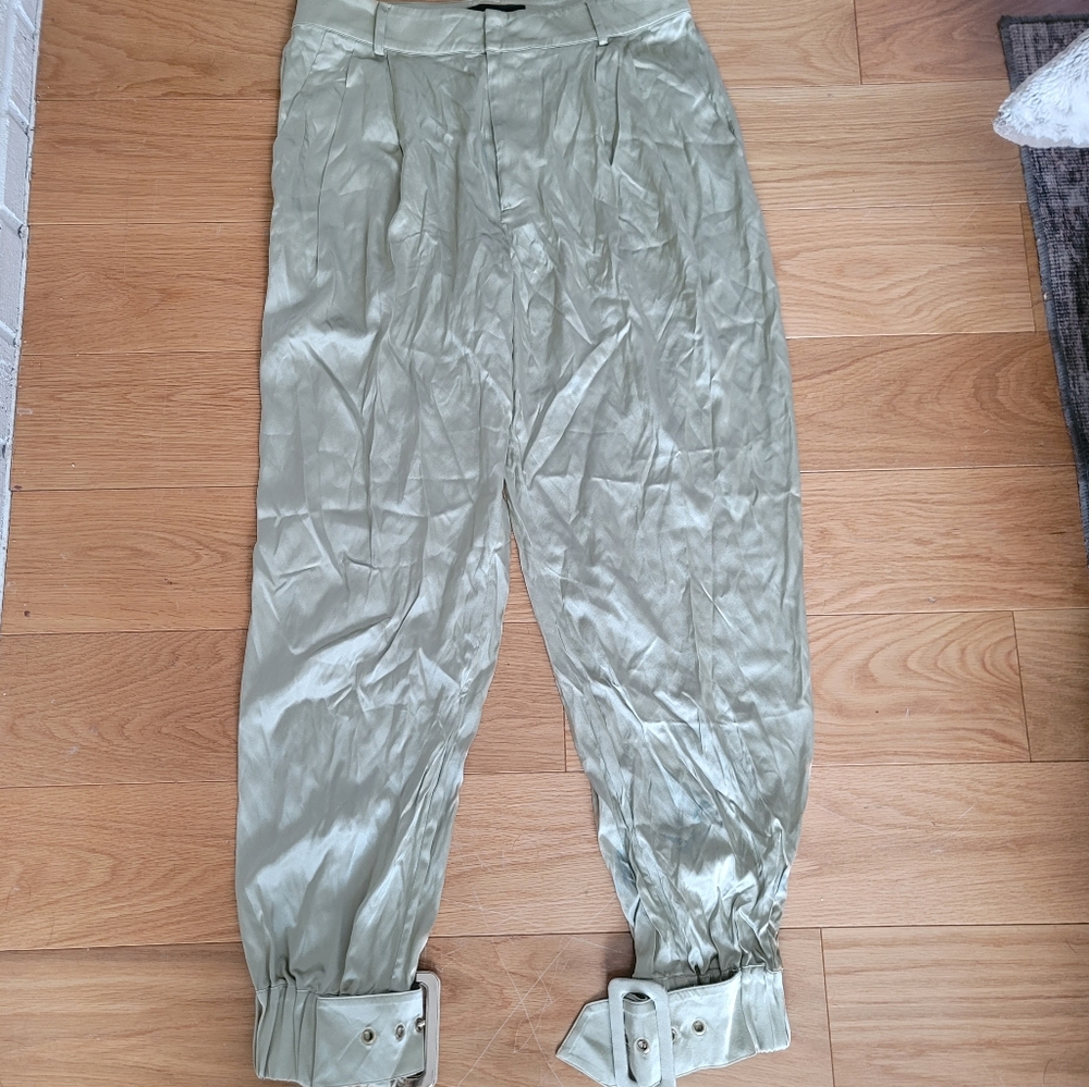 Retrofete Rocky Silk Pant in Sage Green Women’s Size Small Pleated High-Rise - Picture 5 of 9